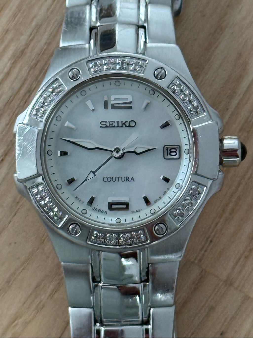 Seiko Coutura Diamond Designer Watch Mother Of Pearl Dial Stainless Bracelet